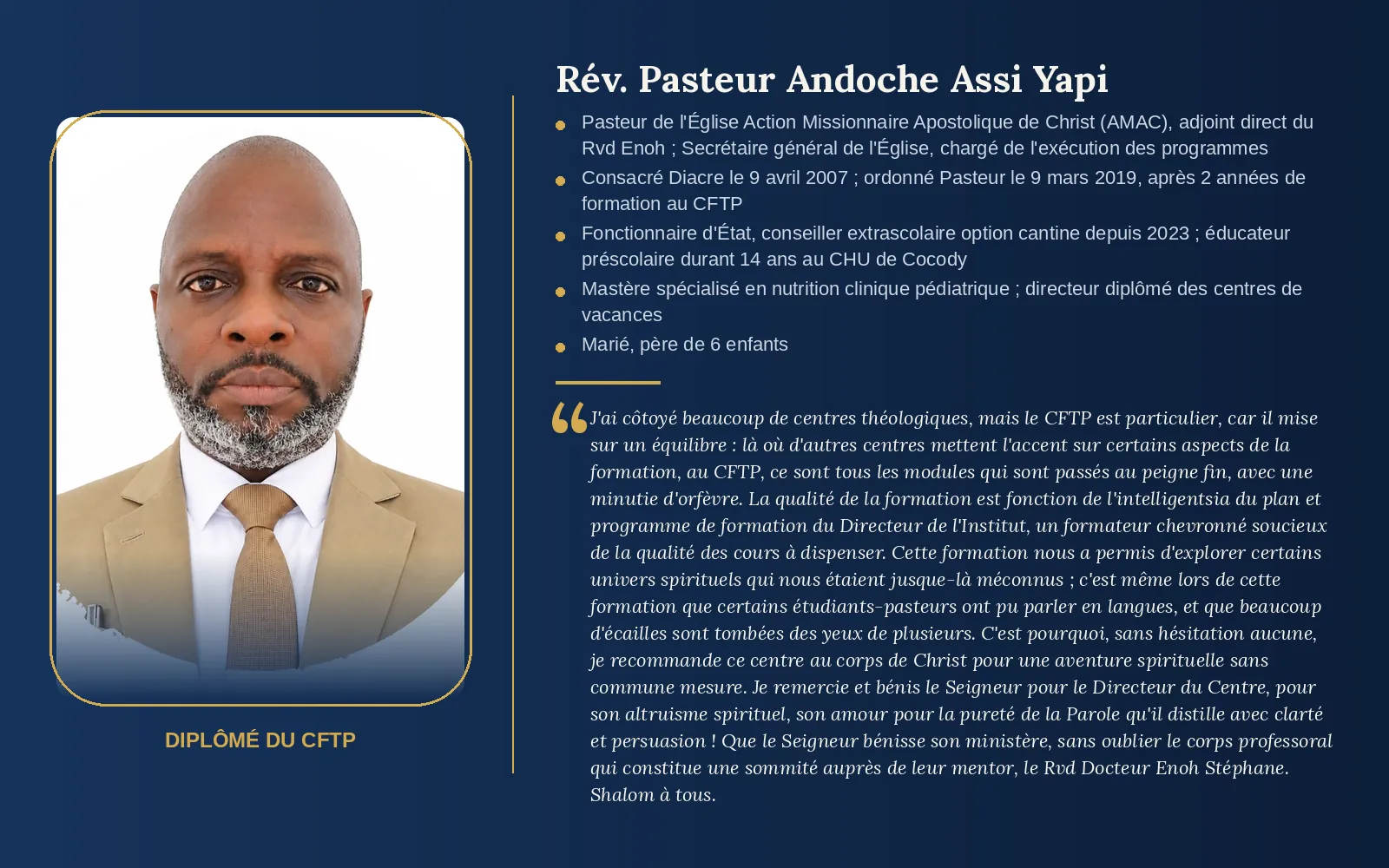 Témoignage du Rév. Pasteur Andoche Assi Yapi