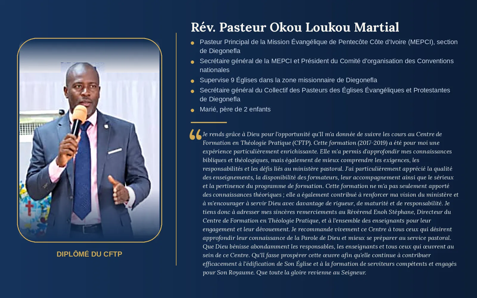 Témoignage du Rév. Pasteur Okou Loukou Martial