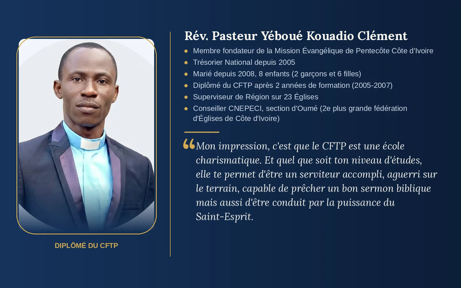 Témoignage du Rév. Pasteur Yéboué Kouadio Clément
